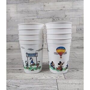 8 Vintage Disneyland Mickey Donald Duck Coke Plastic Kids Cups Illustrated 4"